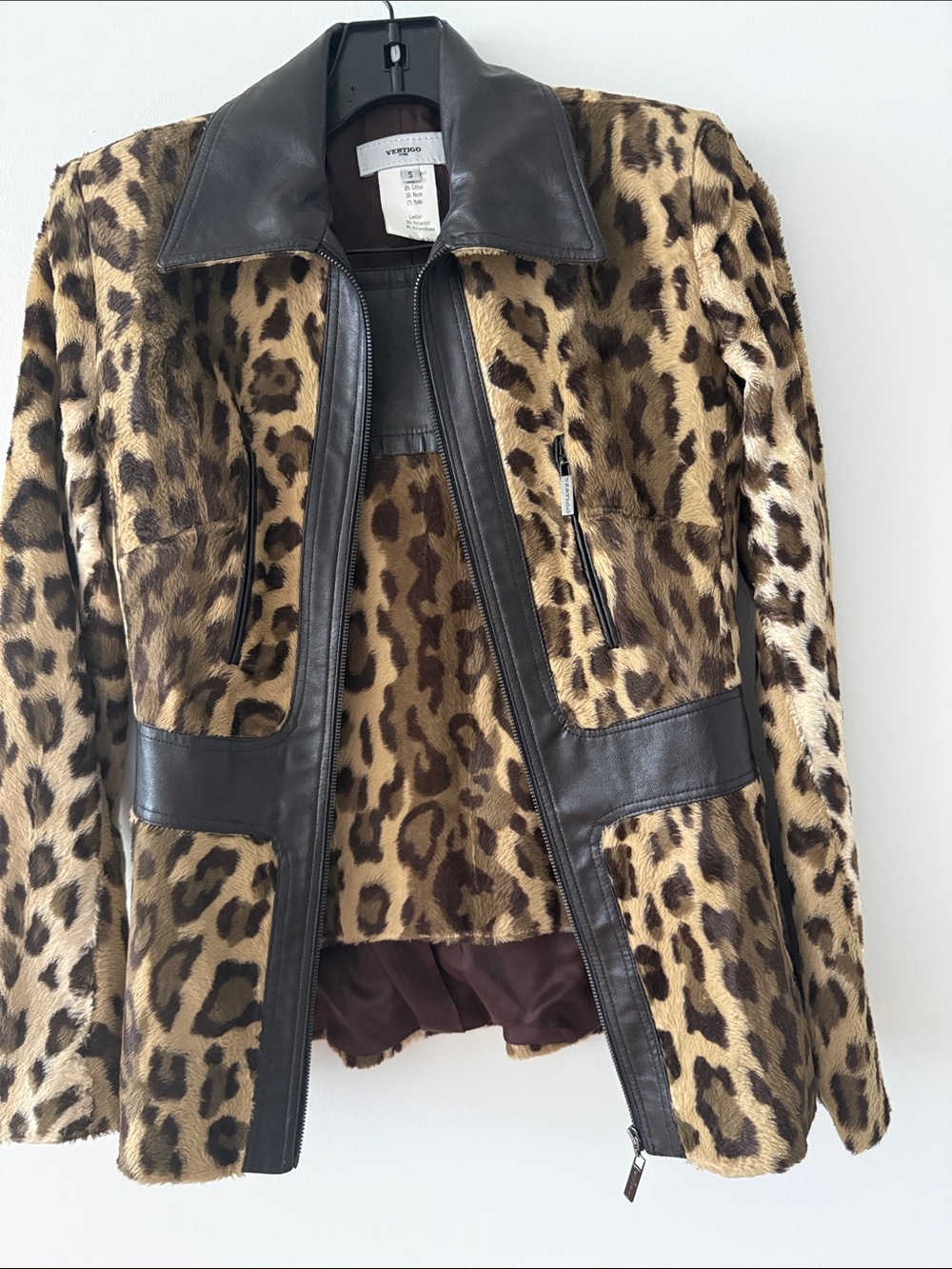 Vertigo Paris Jacket & Skirt Animal Print & Faux Leather w/Zipper Details.